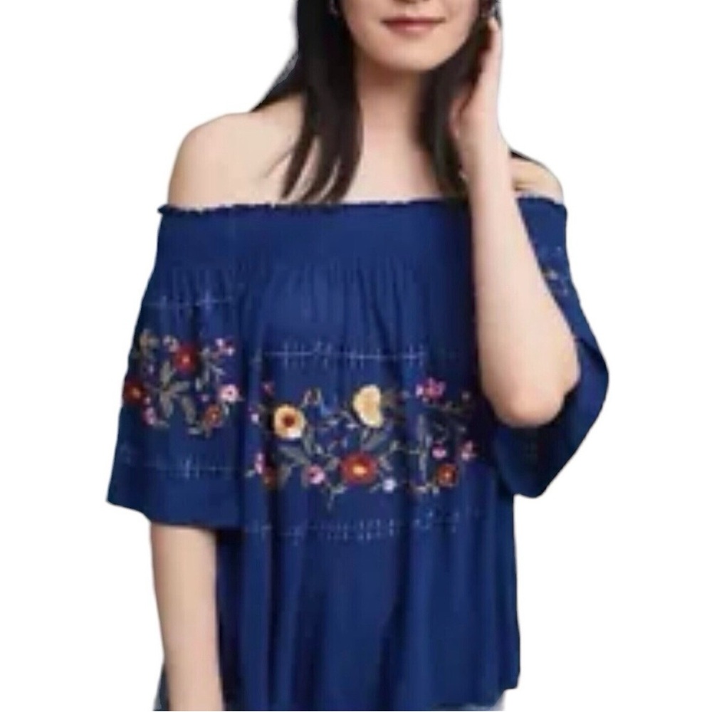 Ranna Gill Embroidered Off-Shoulder Blue Top